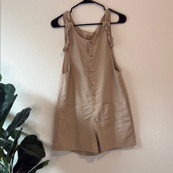 Emery Rose Small Tan Button-Down Romper - Picture 1 of 5